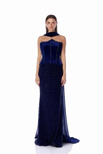 Satin Bustier and Sequin Mermaid Evening Gown Set